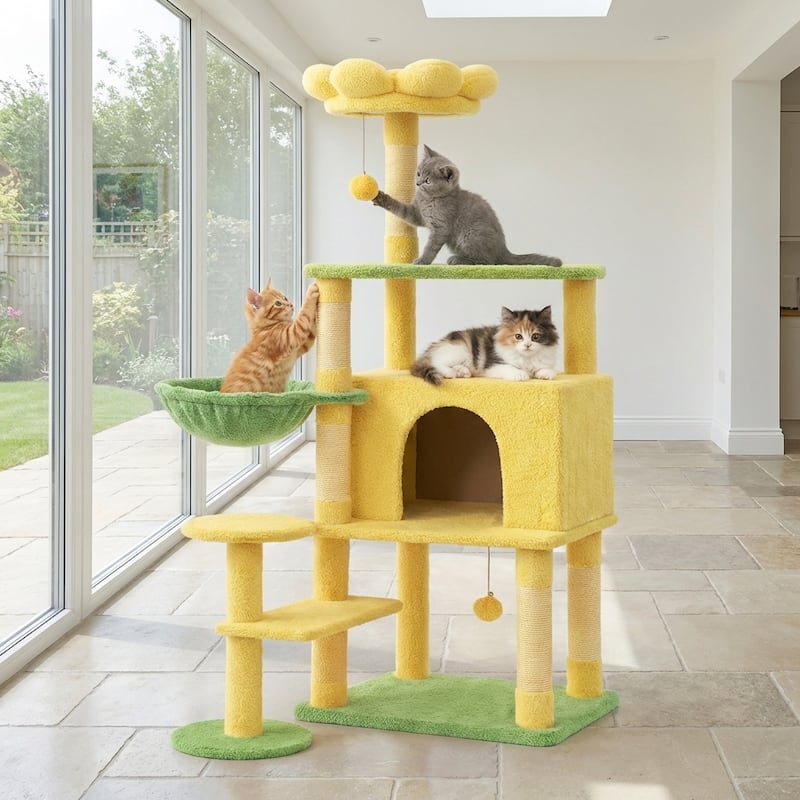Flower Cat Tree With Large Condo Removable Flower Cushion And Hammock