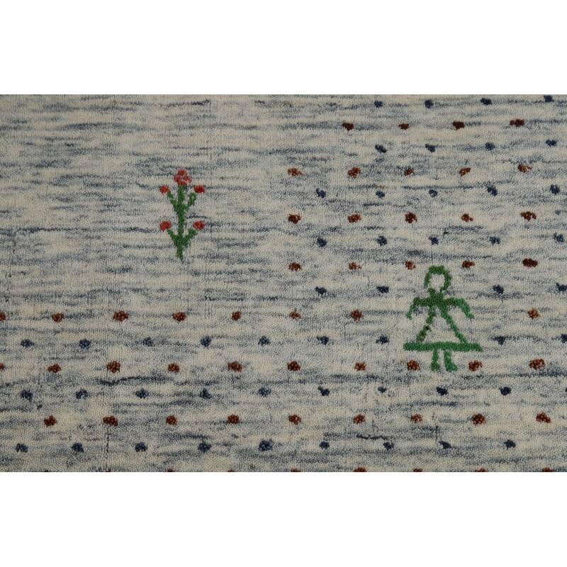 Ivory & Blue Tribal Gabbeh Indian Area Rug Handmade Wool Carpet - 8'0"x 9'10"