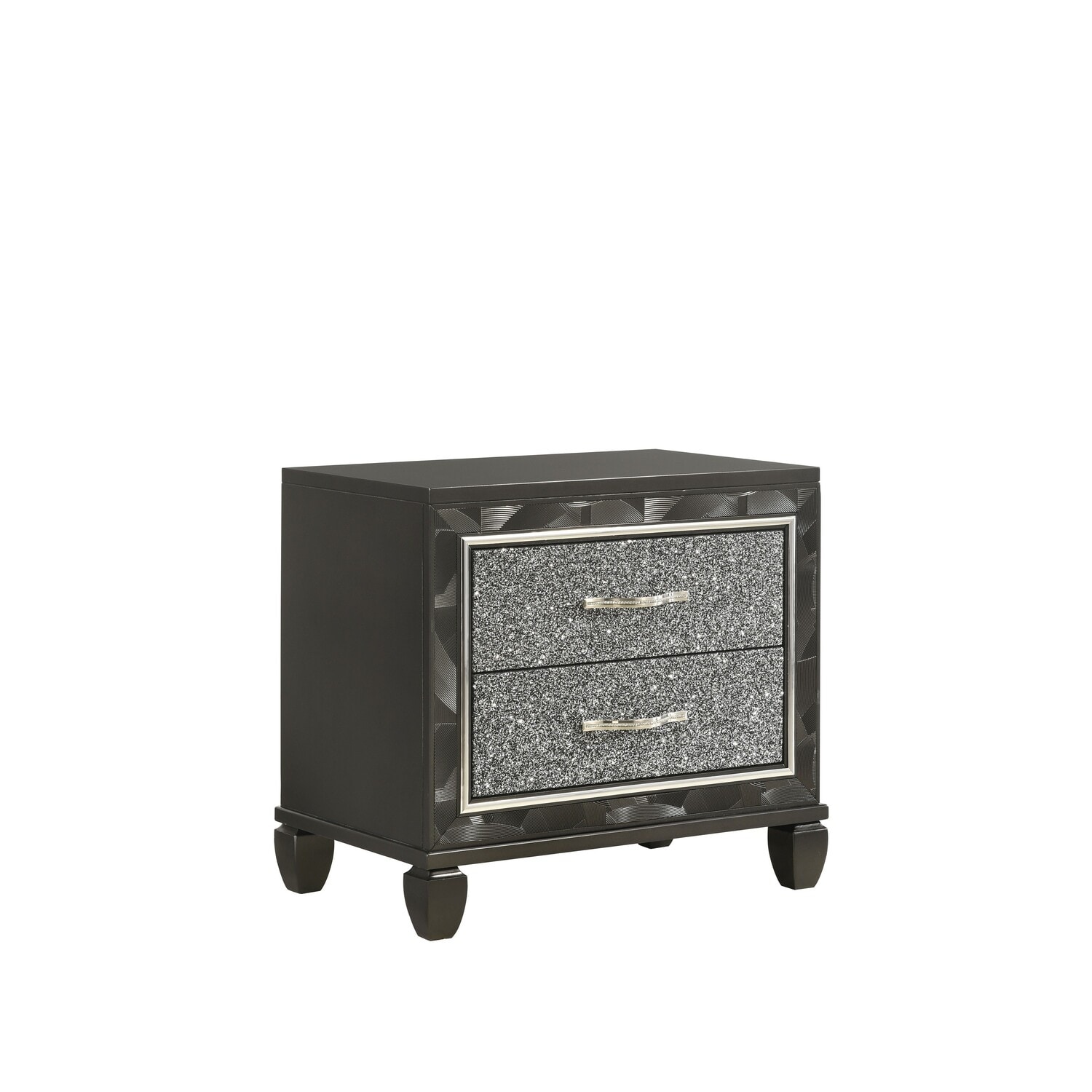 Black/Chrome 2 Drawer 17.5 in. W Nightstand with Sturdy Hardware and Ample Storage