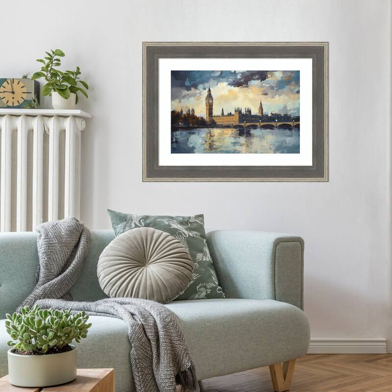 Cityscape and Bridge by Tradelink inhouse artist Wood Framed Wall Art Print - Cottage Grey Silver