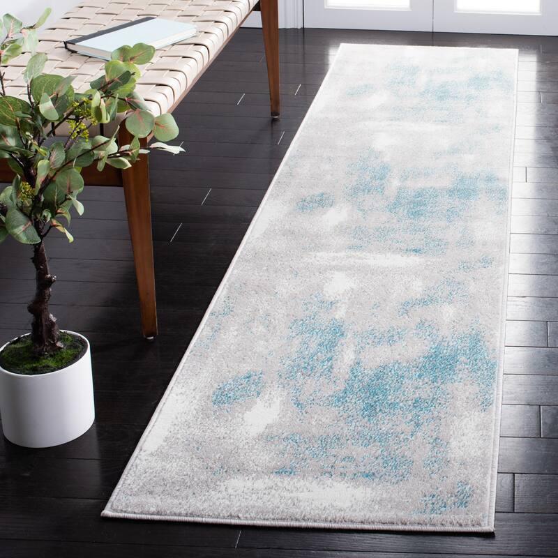 SAFAVIEH Skyler Kenzie Modern Abstract Watercolor Rug - 2' x 8' Runner - Grey/Blue