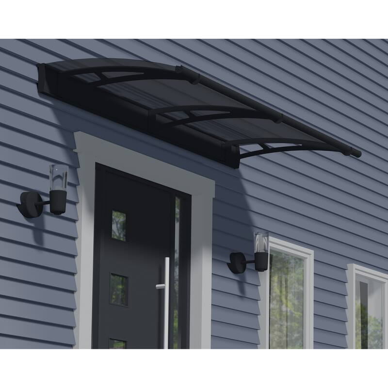 Aquila 3 ft. Gray/Clear Door and Gray/Solar Window Fixed Awning with Siding Connector Kit
