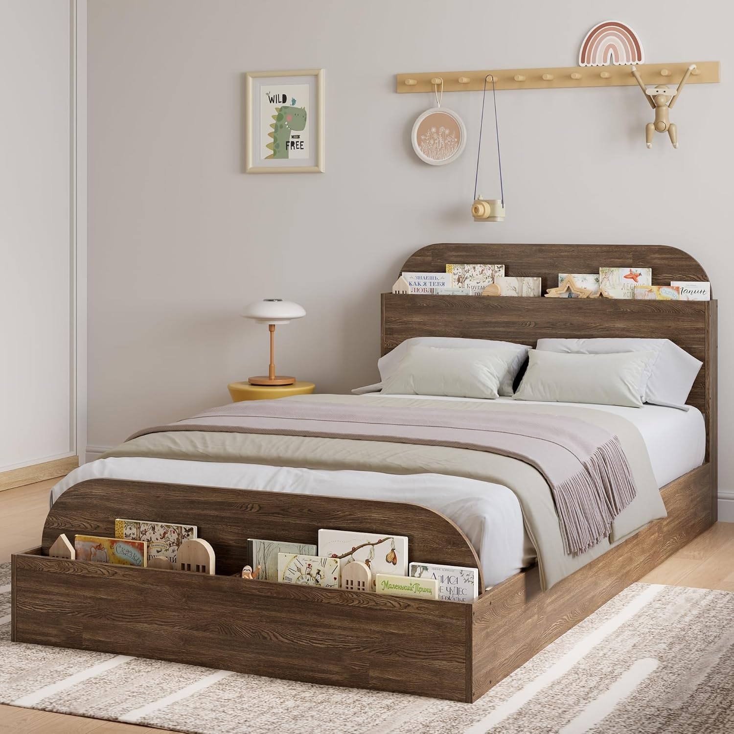 Bedroom Bed Frame with Headboard & Footboard – Low Platform Bed, Twin-Floor Design, Noise-Free, No Box Spring Needed