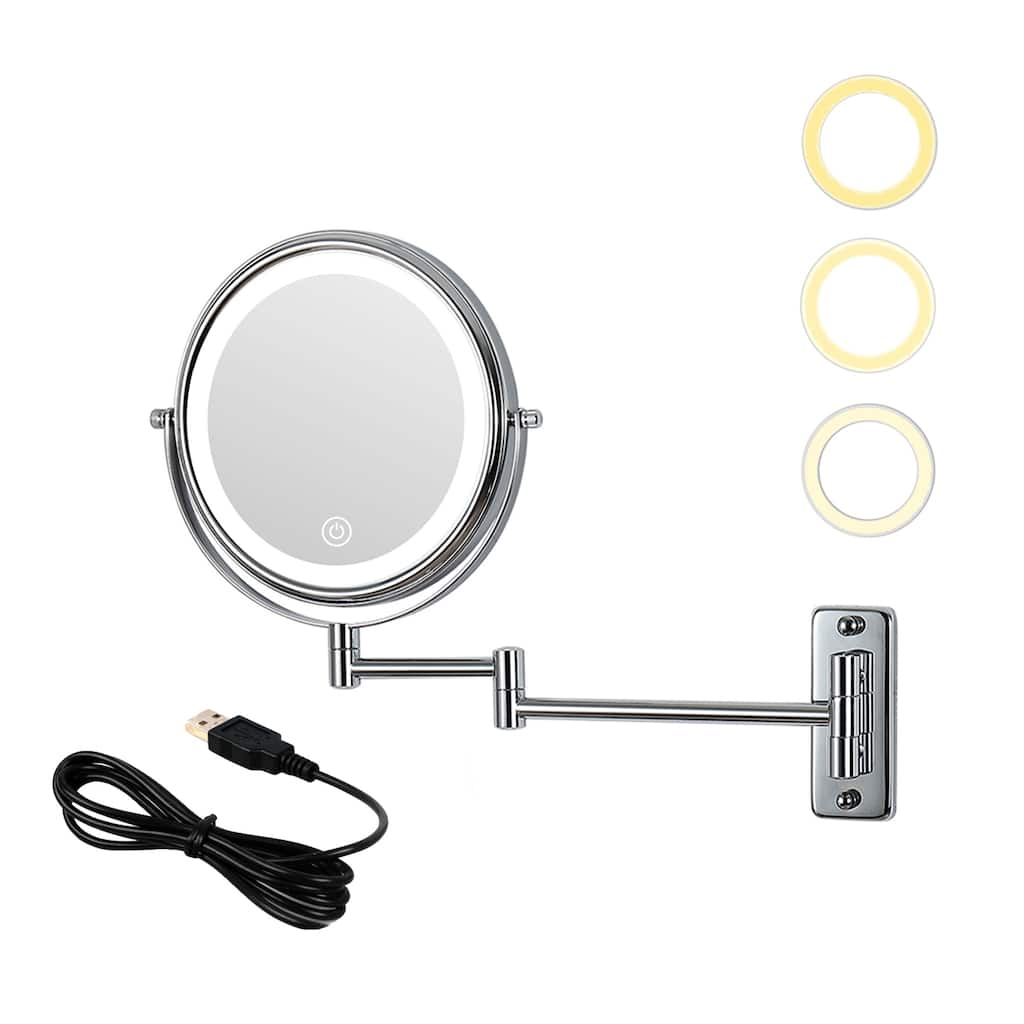 Wall Mounted Makeup Mirror Lighted 10X Magnifying 8" 3 Color Mode
