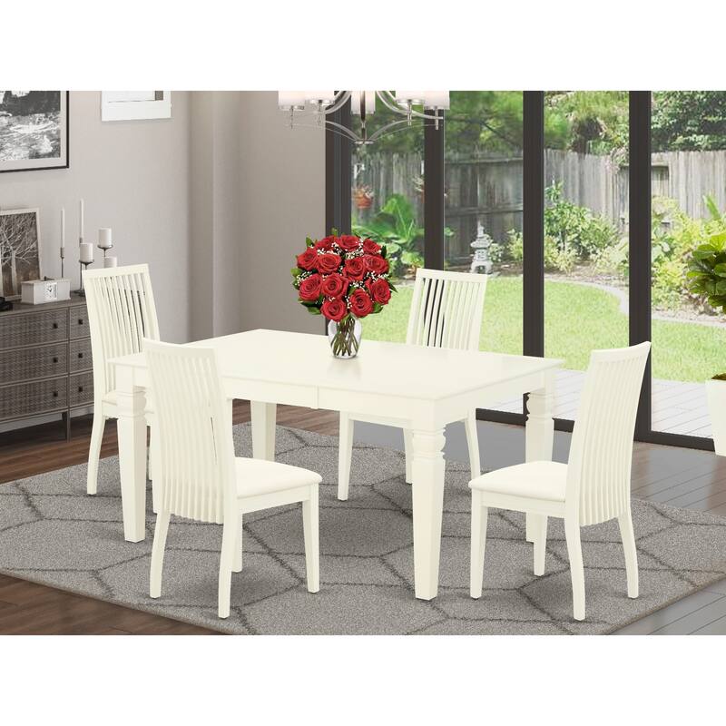 East West Furniture 5 Piece Dining Table Set- a Kitchen Table and 4 Linen Fabric Dining Chairs, 42x60 Inch, Linen White - WEIP5-WHI-C