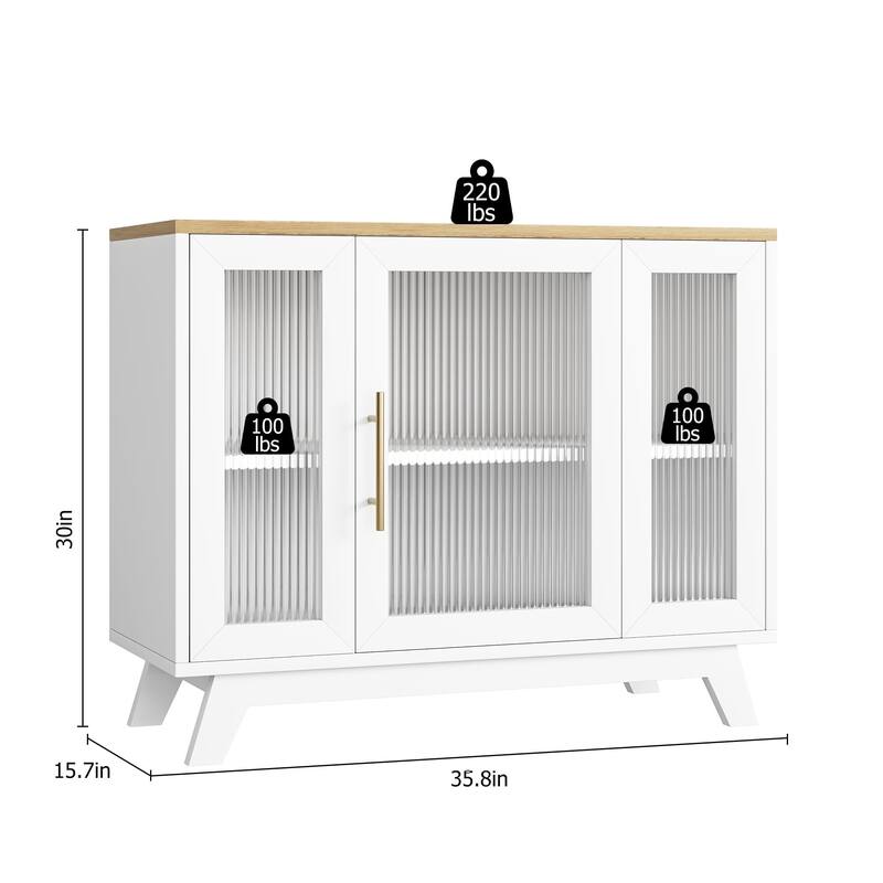 Buffet Storage Cabinet with Fluted Glass Door