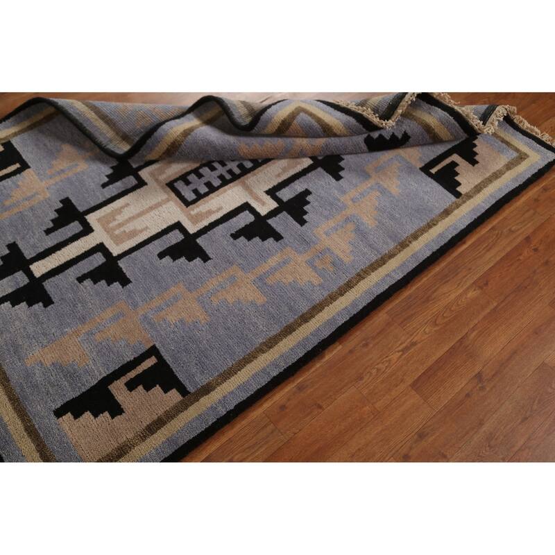 Hand Knotted Oriental 100% Wool Carpet Tribal Navy Blue & Blues Area Rug - 5' 10'' X 4' 0''