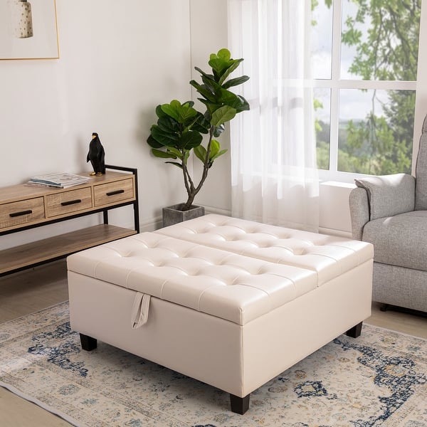 35-Inch Air Leather Tufted Upholstered Lift-Top Ottoman Bench