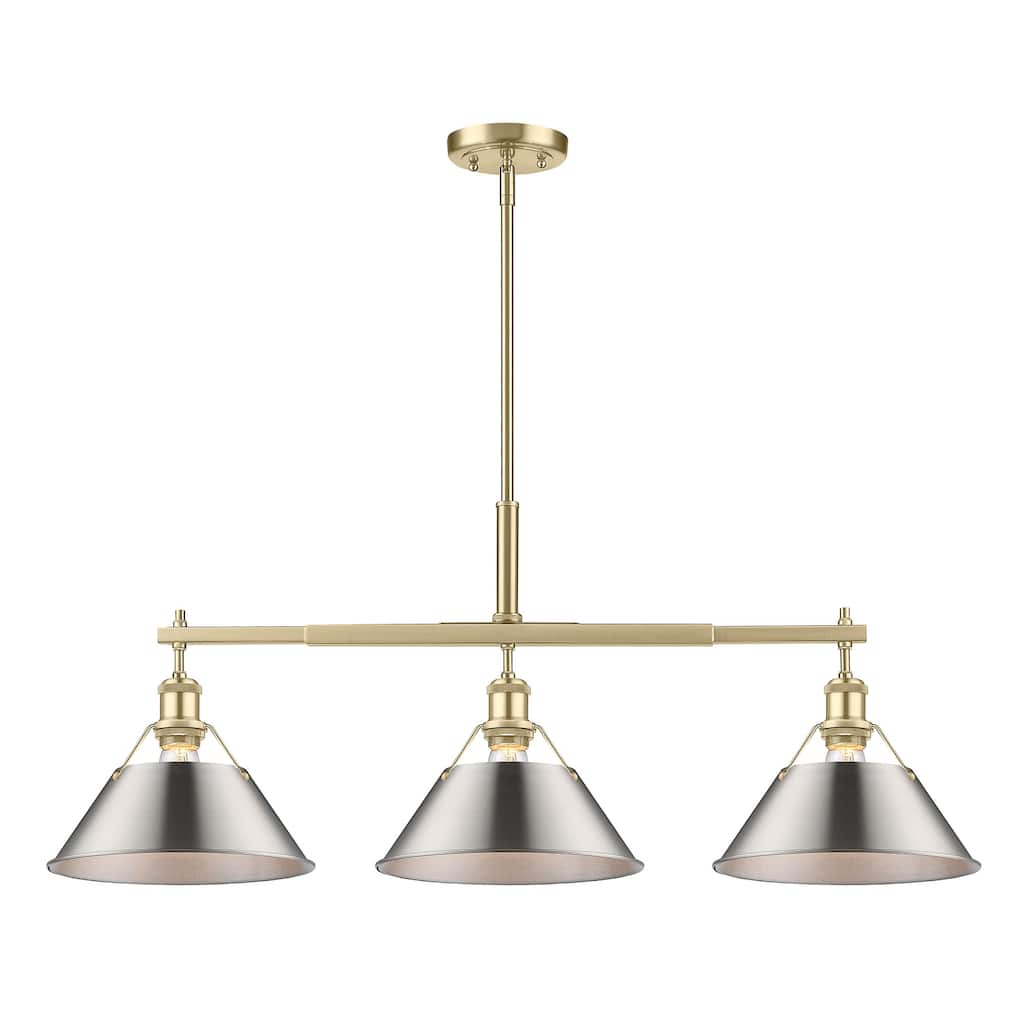 Yep by Golden Lighting Orwell 3-light Island Light in Brushed Champagne Brass and Pewter shade - Gold
