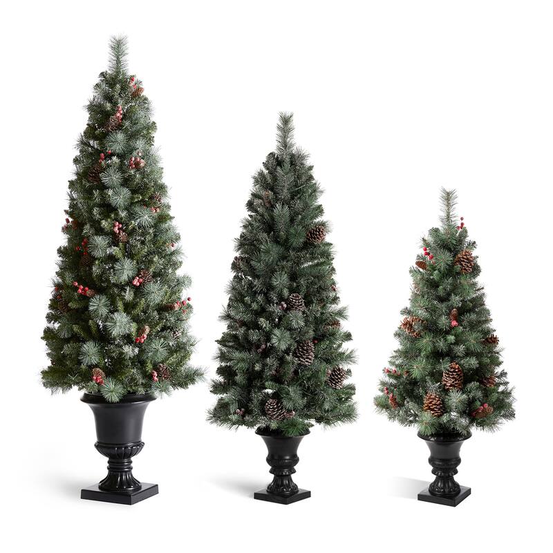 3 Piece 4ft&5ft&6ft Pre-Lit Artificial Flocked Pine Tree Christmas Holiday Party Decorations by Glitzhome