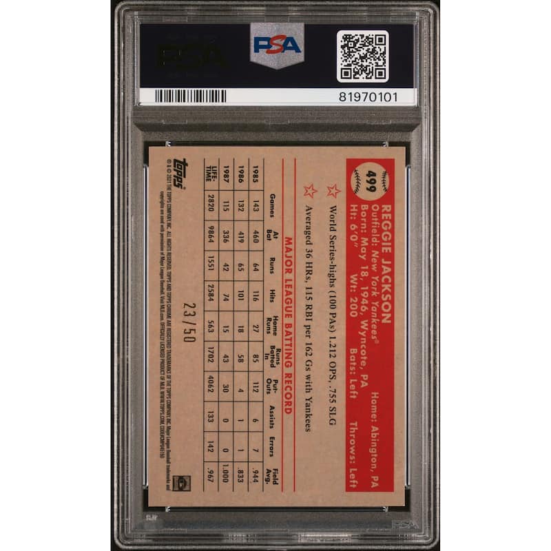 Reggie Jackson 2021 Topps Chrome Gold Signed Card #499 Auto Graded PSA 10 23/50 - 8'6" x 11'6"