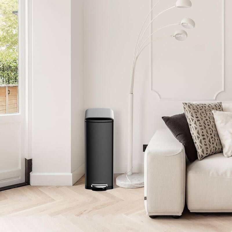 8-Gallon (30l) Slim Stainless Steel Trash Bin with Inner Bucket, Step-on ，with Soft-Close Lid