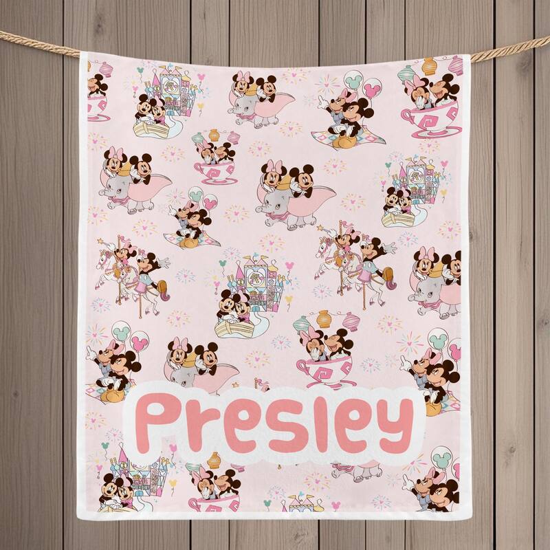 Custom Mickey Minnie Mouse Throw Blanket, Personalized Name Blanket for Kid - 40"x50"