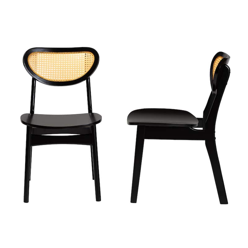 Hesper Mid-Century Modern Wood and Rattan 2-Piece Dining Chair Set