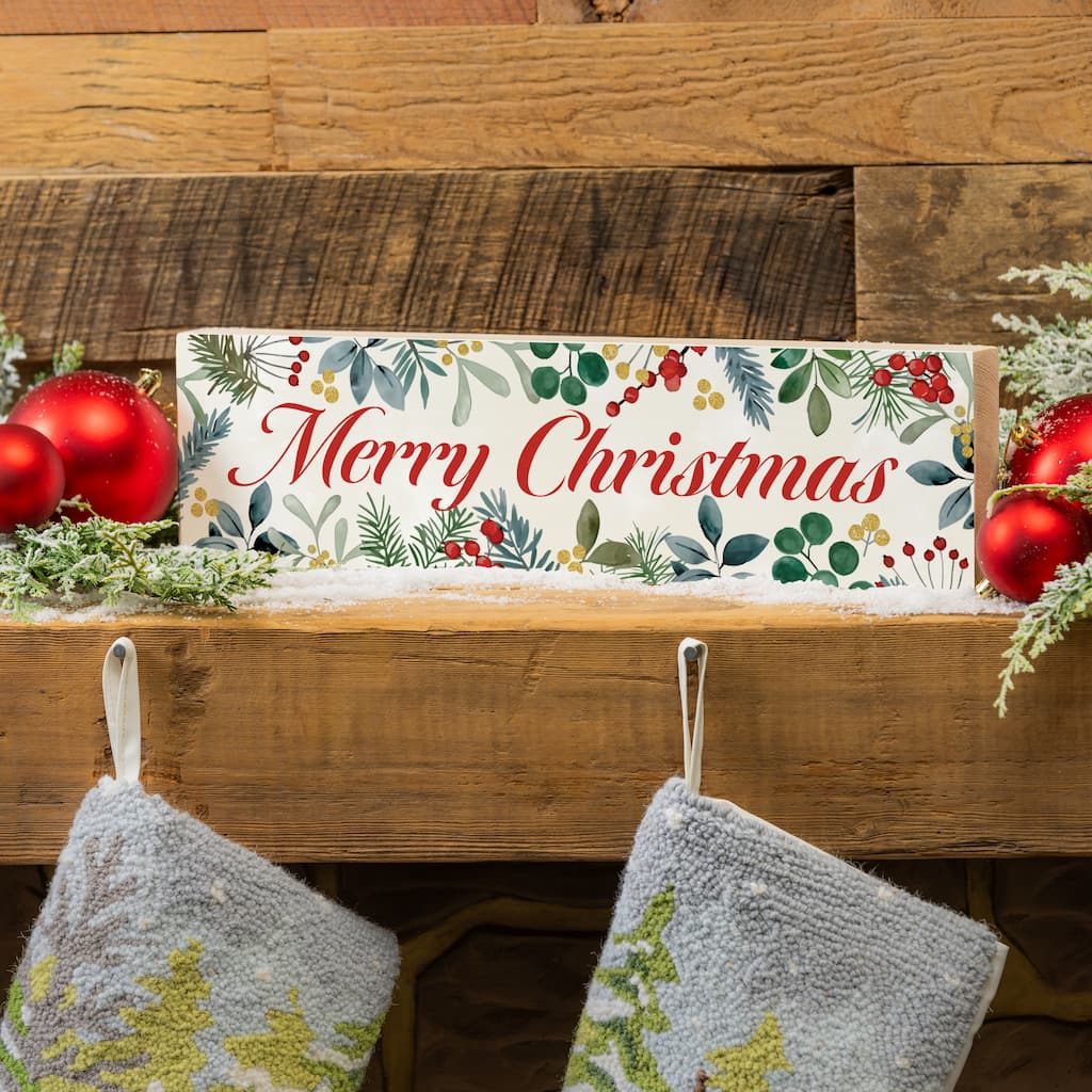 Festive Foliage Mantel Sign - "Merry Christmas" - 18" x 5" - Multicolor