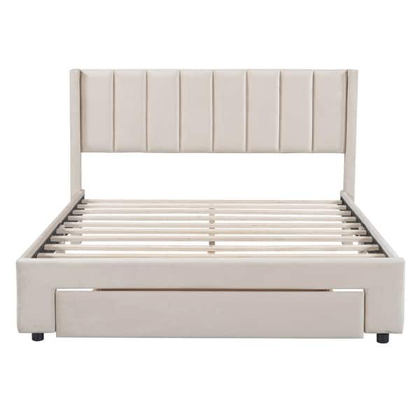 slide 2 of 52, Pink Full Velvet Upholstered Bed with Large Storage Drawer - Chic & Functional Beige