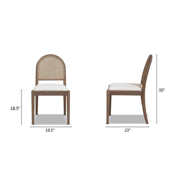 dimension image slide 1 of 3, Panama 18" Curved Cane Rattan Boucle Upholstered Dining Chair (Set of 2)