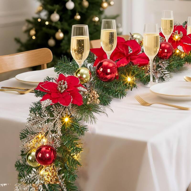 6ft Christmas Garland with Lights for Fireplace Stair Railing Holiday Decor - N/A