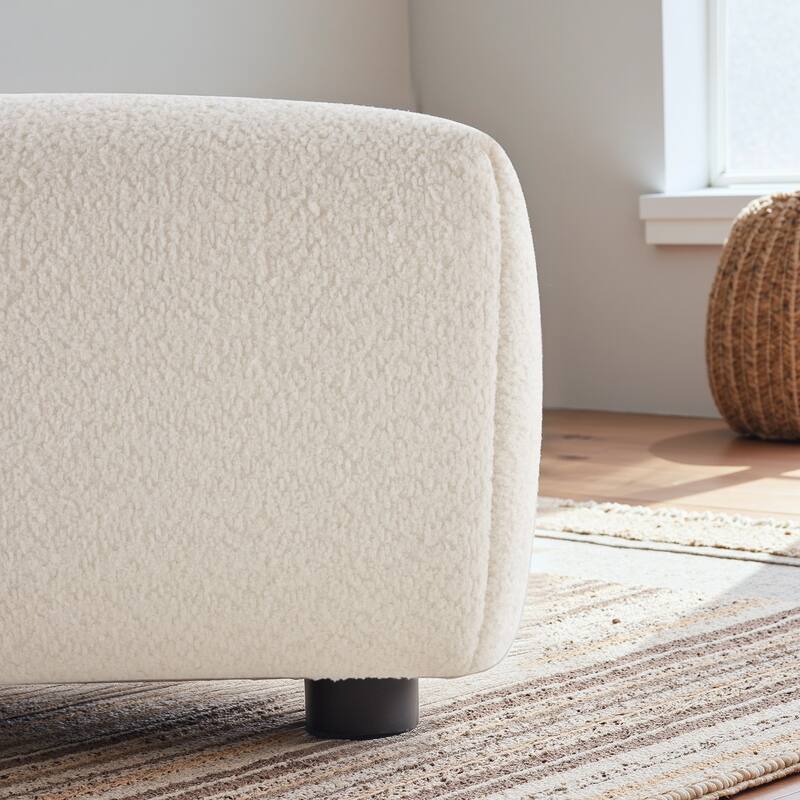 Konset Stylish Bouclé Ottoman with Biscuit Tufting & Soft Curves