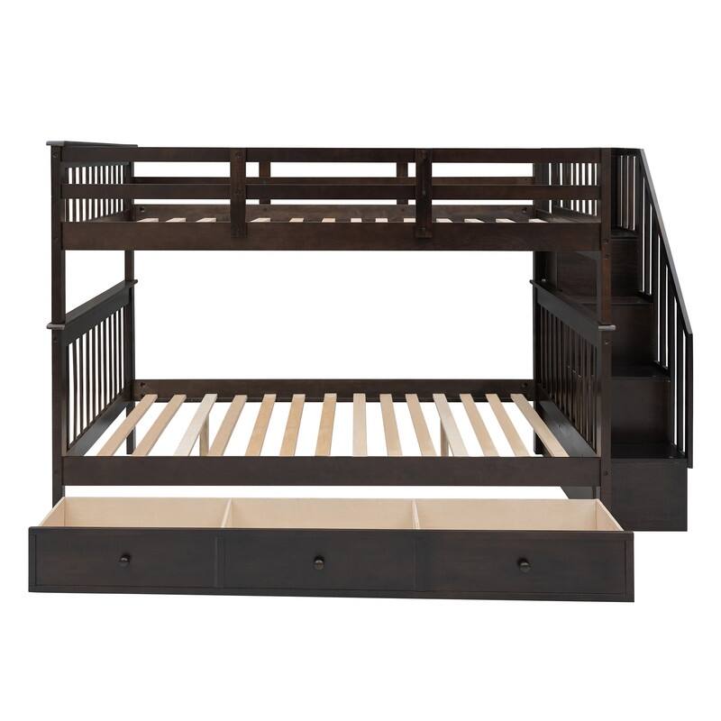 Stairway Full-Over-Full Bunk Bed with Drawer, Storage and Guard Rail for Bedroom