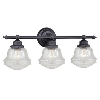 Huntley 3-Light 24 in. W Oil Rubbed Bronze Bathroom Vanity Lighting Fixture, Clear Seeded Schoolhouse Glass, LED Compatible