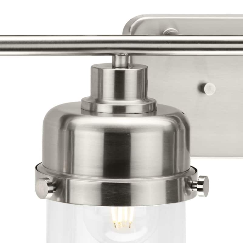 Beckner Collection Four-Light Brushed Nickel Clear Glass Urban Industrial Bath Light - 33.75 in x 6.37 in x 8.37 in