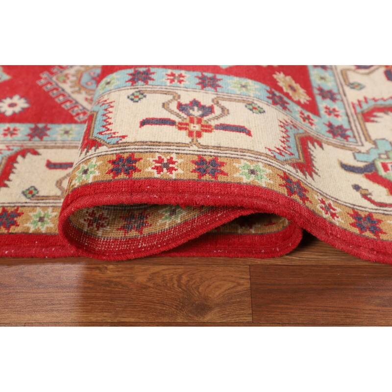 Kazak Oriental Rug Hand-Knotted Bedroom Red Wool Carpet - 5'0" x 6'7"