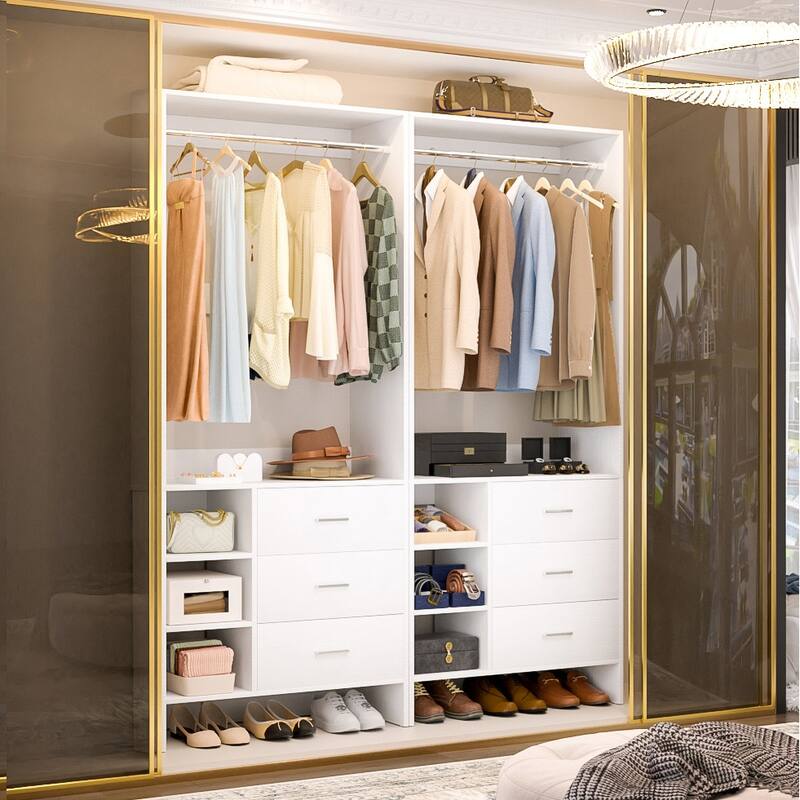 Cimly 30'' W Freestanding Closet System with Hanging Rod, Closet Organizer with Drawers and Shelves