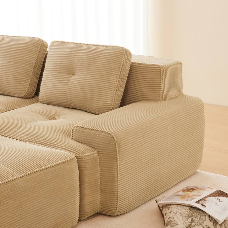 116.1" Corduroy Sectional Sofa with Movable Ottoman
