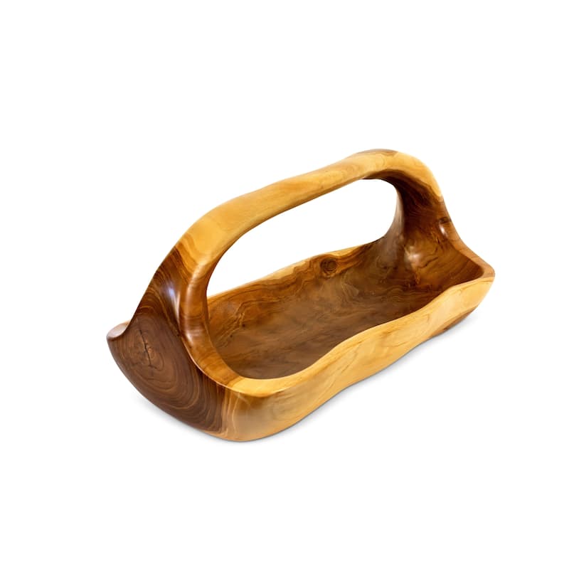 16" Wooden Handmade Fruit Decorative Bowl Centerpiece Hand Carved Decoration Handcrafted Gift Wood Rectangle Serving Bowl
