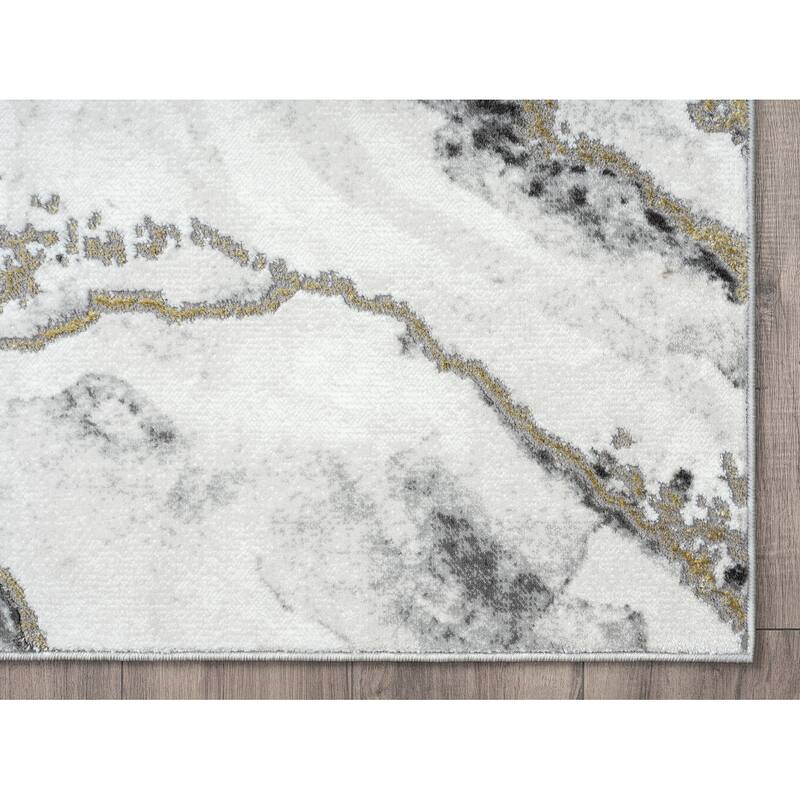 Abani Luna Contemporary Marble Metallic Gold Area Rug