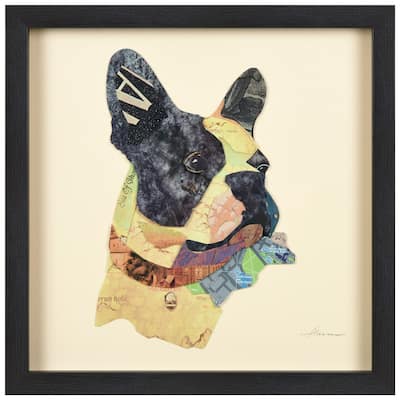 Empire Art "Boston Terrier Closeup" Alex Zeng's dimensional collage, under glass & a black shadow box frame