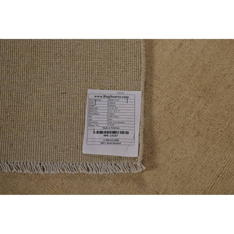 Gabbeh Oriental Rug Hand-Knotted Beige Solid Wool Carpet - 5'1" x 6'11"