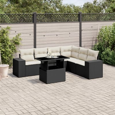 vidaXL Patio Sofa Set with Cushions Outdoor Furniture 7 Piece Poly Rattan