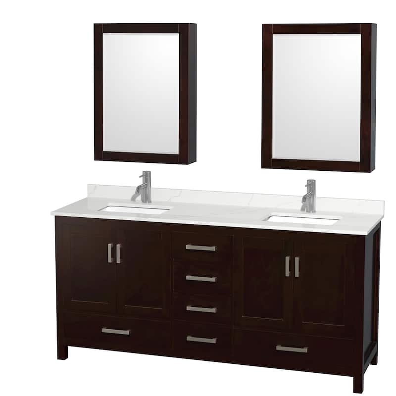 Wyndham Collection WCS141472D-QTZ-UNSMED Sheffield 72" Free Standing - Espresso / Giotto Quartz Top / Brushed Chrome