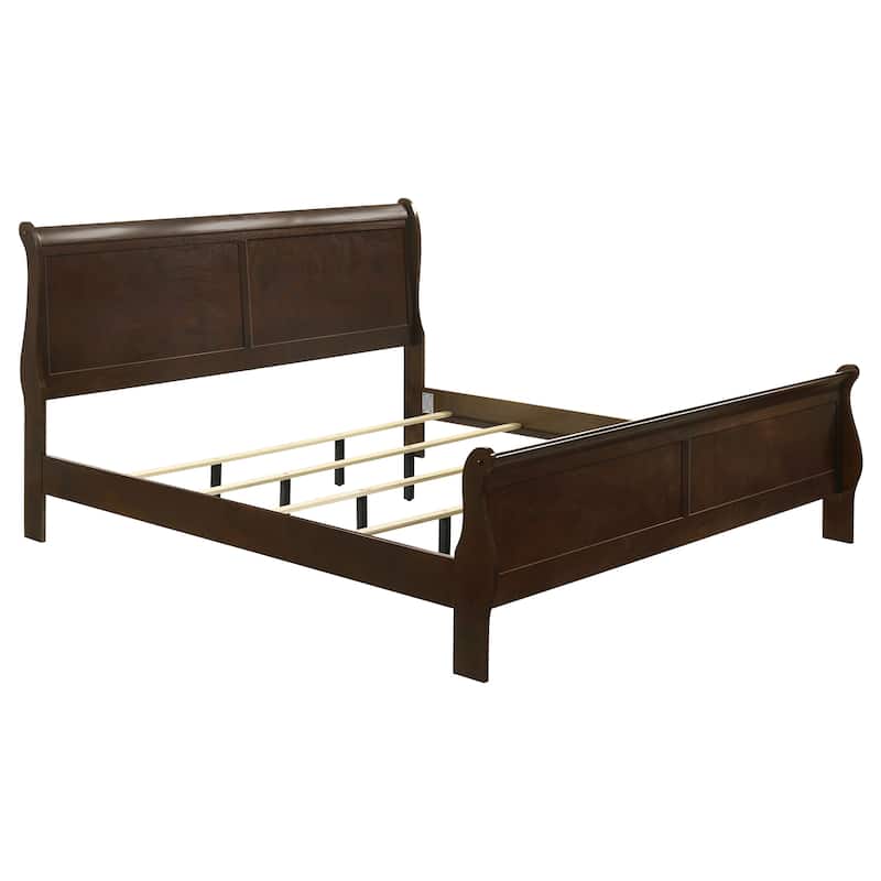 Cappuccino Wood Eastern King Sleigh Bed with Curved Headboard and Footboard