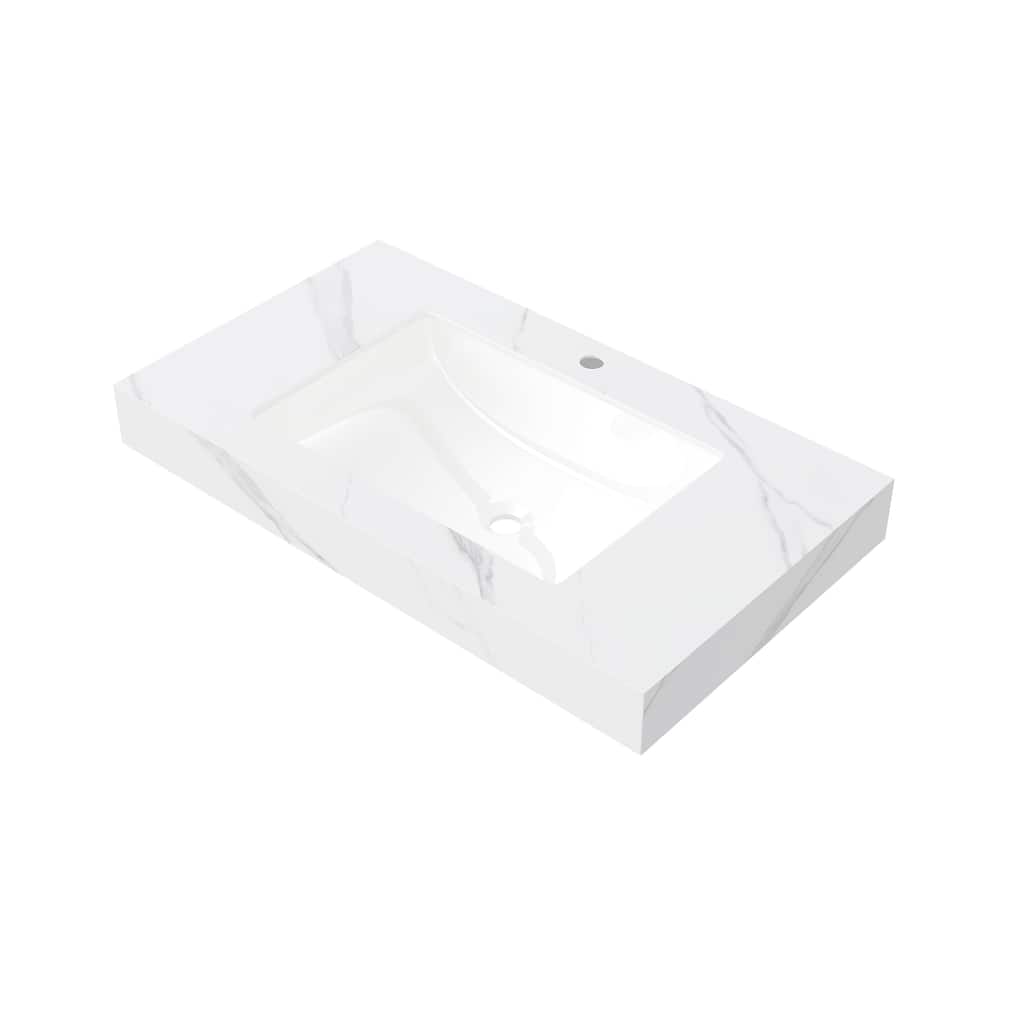 Muri Modern 36" Sintered Stone Vanity Top with Undermount Ceramic Basin and Pre-Drilled Faucet Hole by GDFStudio