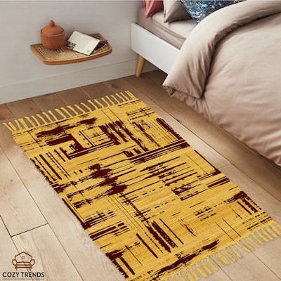 Authentic Hand-Woven Indian Cotton Rug 24''x36'' - Washable, Reversible, and Timelessly Stylish - 2'x3'