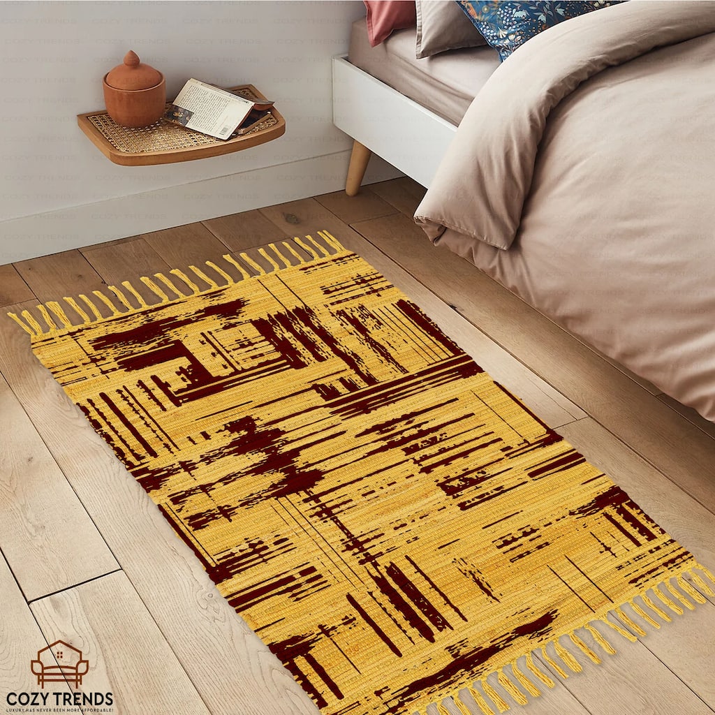 Authentic Hand-Woven Indian Cotton Rug 24''x36'' - Washable, Reversible, and Timelessly Stylish - 2'x3'