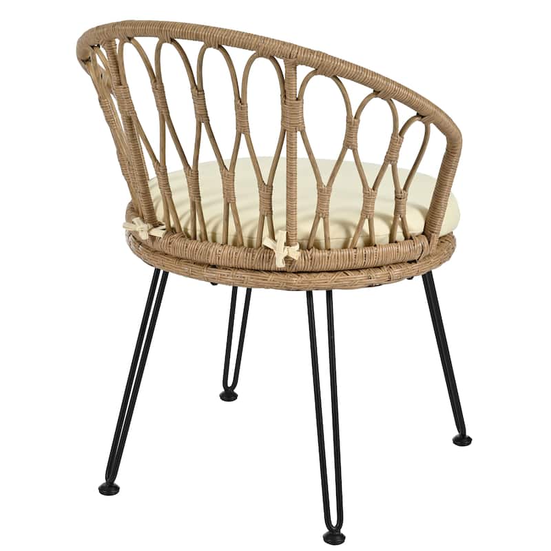 Outdoor Leisure Set, 2 Rattan Single Chairs with 1 Glass Round Table