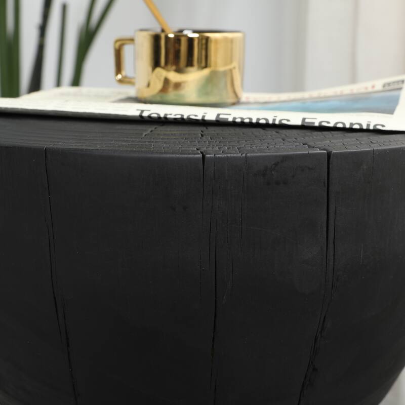 Solid Mango Wood Side End Table in Black, 17.7 inch Round Contemporary Wooden Accent Table, Small Round Plant Stand