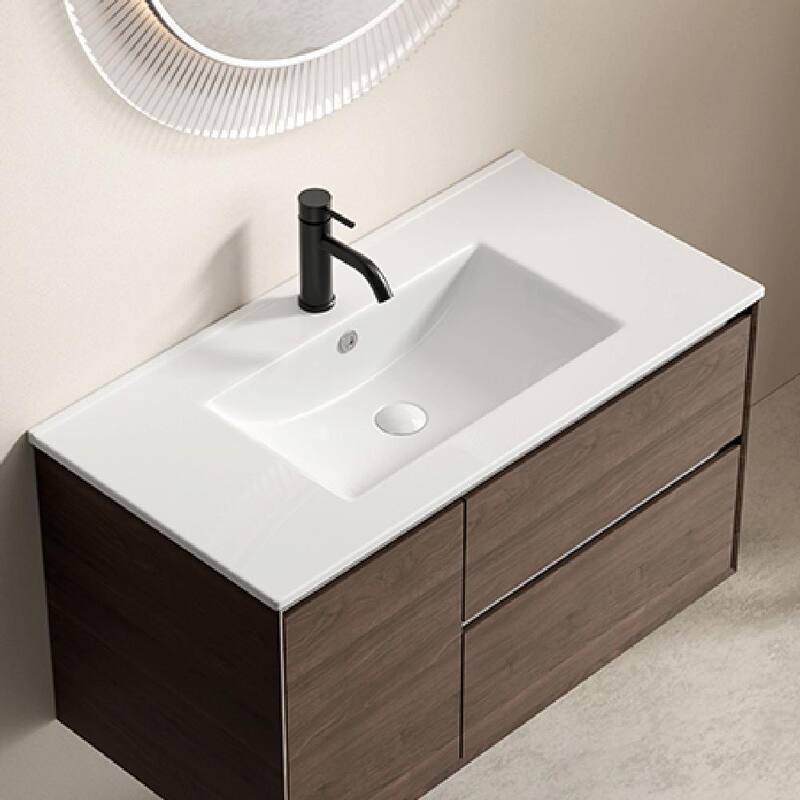 36-inch Bathroom Vessel Sink - Ceramic Vanity Sink Top without Overflow, Convenient Storage - Milk White