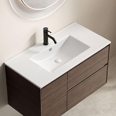 36-inch Bathroom Vessel Sink - Ceramic Vanity Sink Top without Overflow, Convenient Storage
