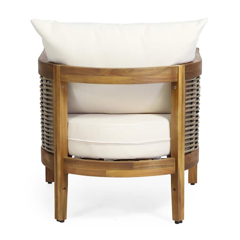 Burchett Outdoor Acacia Wood and Wicker Club Chairs (Set of 2) with Optional Sunbrella Cushions by Christopher Knight Home