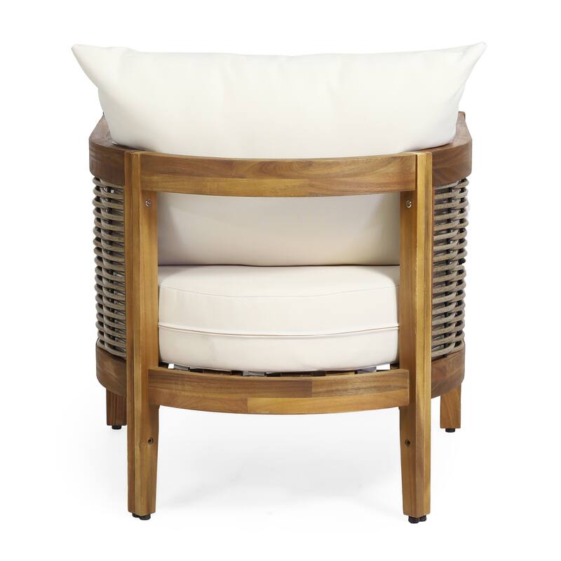 Burchett Outdoor Acacia Wood and Wicker Club Chairs (Set of 2) with Optional Sunbrella Cushions by Christopher Knight Home