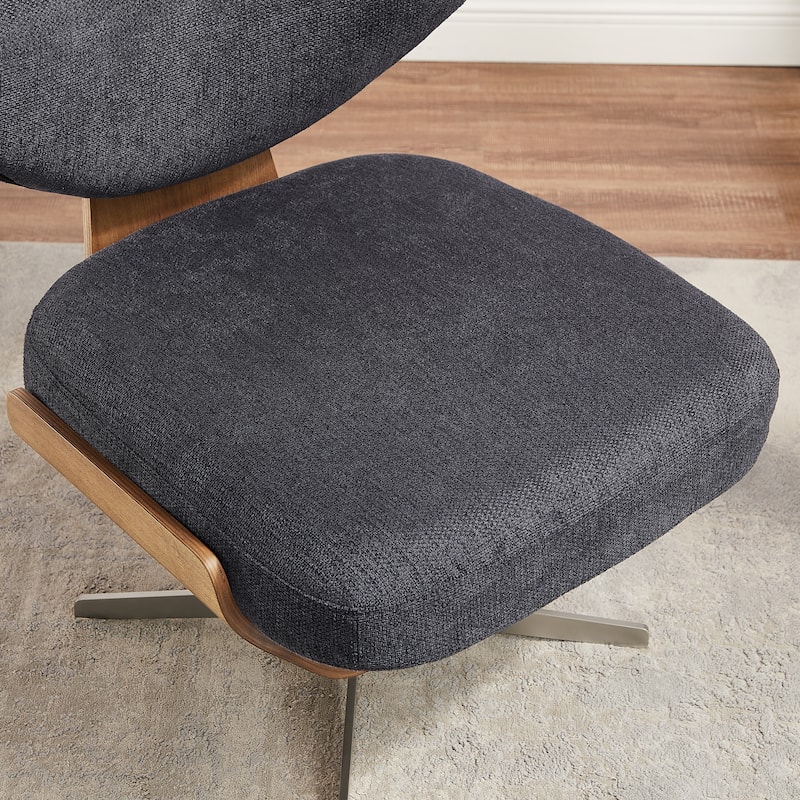 Art Leon Wood and Fabric Swivel Armless Accent Lounge Chair