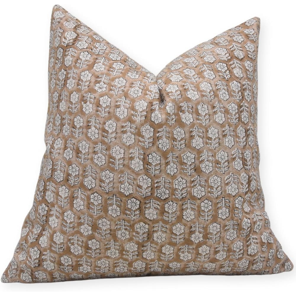 Fabdivine Handmade Block Print Floral Linen Pillow Cover Rustic Home Decor,Tulsi Buti