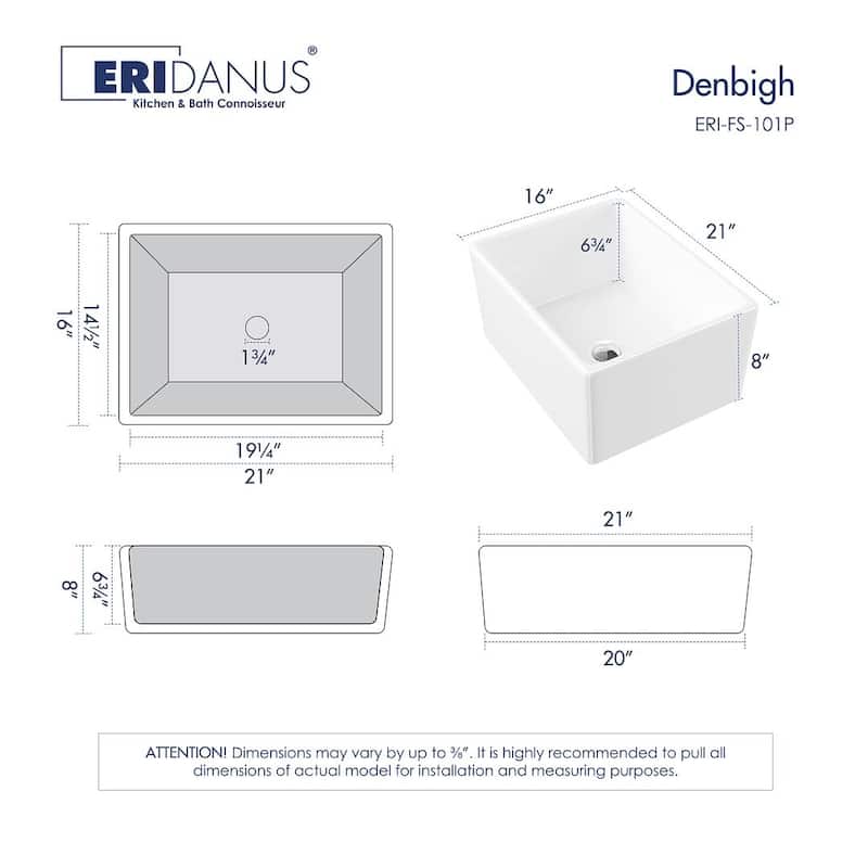 Eridanus 21" x 16" Ceramic Salena Farmhouse Kitchen Sink with Grids - 21" x 16"