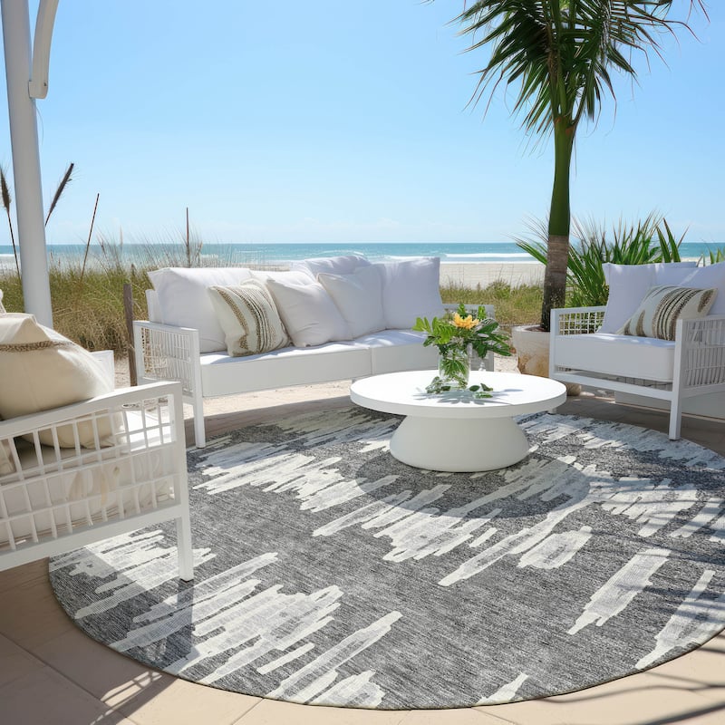 Machine Washable Indoor/ Outdoor Chantille Abstract Contemporary Rug - Gray - 8' x 8'
