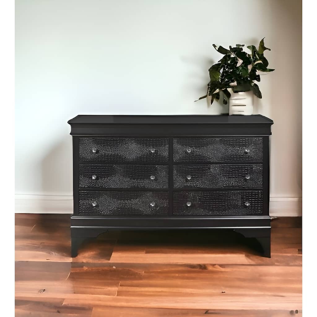 58inch Metallic Grey Solid Wood Six Drawer Double Dresser